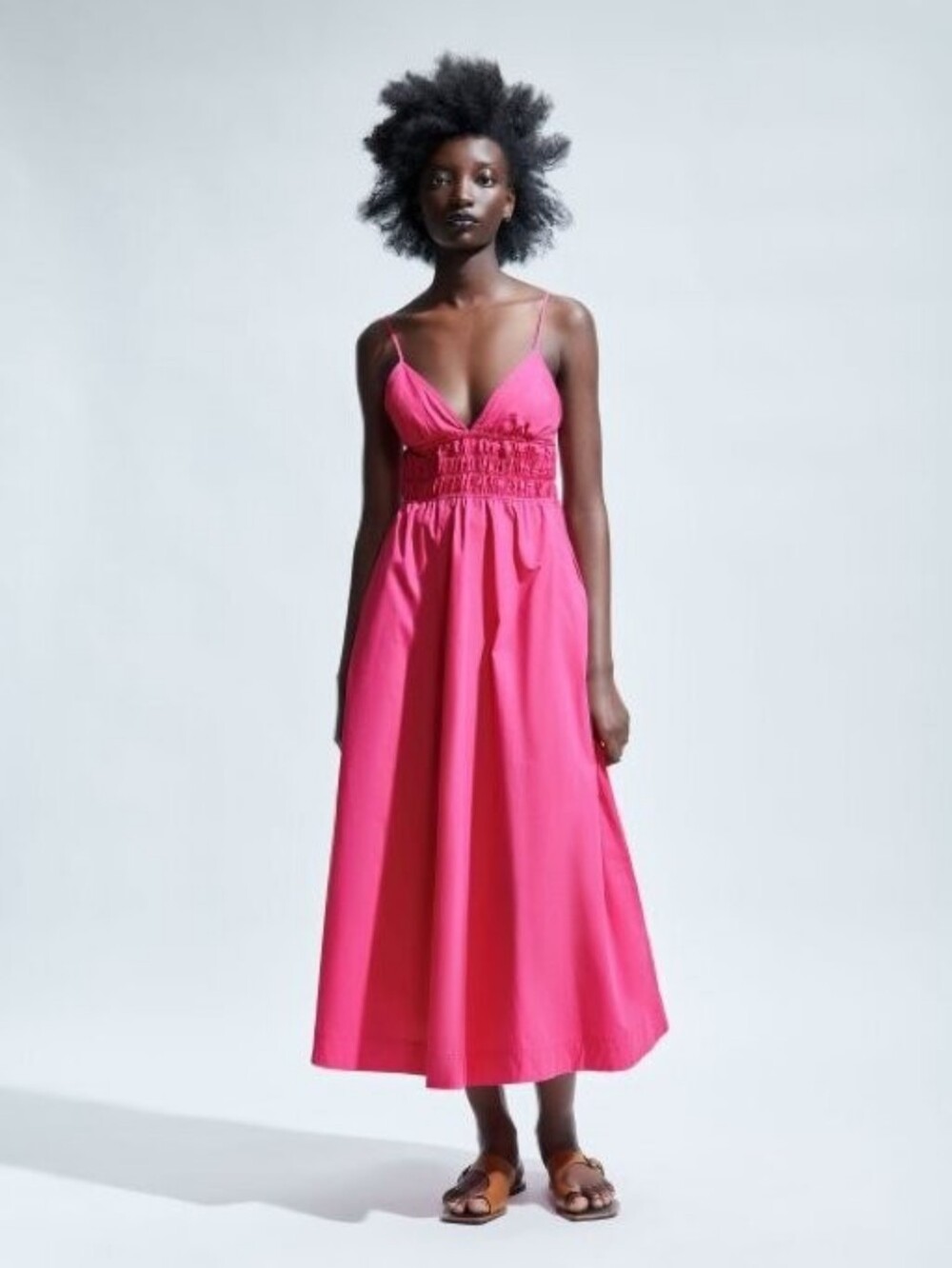 NWT Zara Hot Pink Spaghetti Strap Poplin Midi Dress M